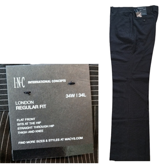 34 x 34 Inc Mens Dress London Trousers Straight Regular Fit  NWT Pin Stripes - Picture 1 of 5